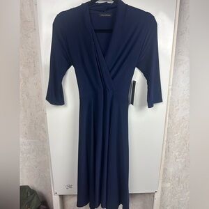 Audrey Whitmore Faux Wrap Navy Stretch Dress‎